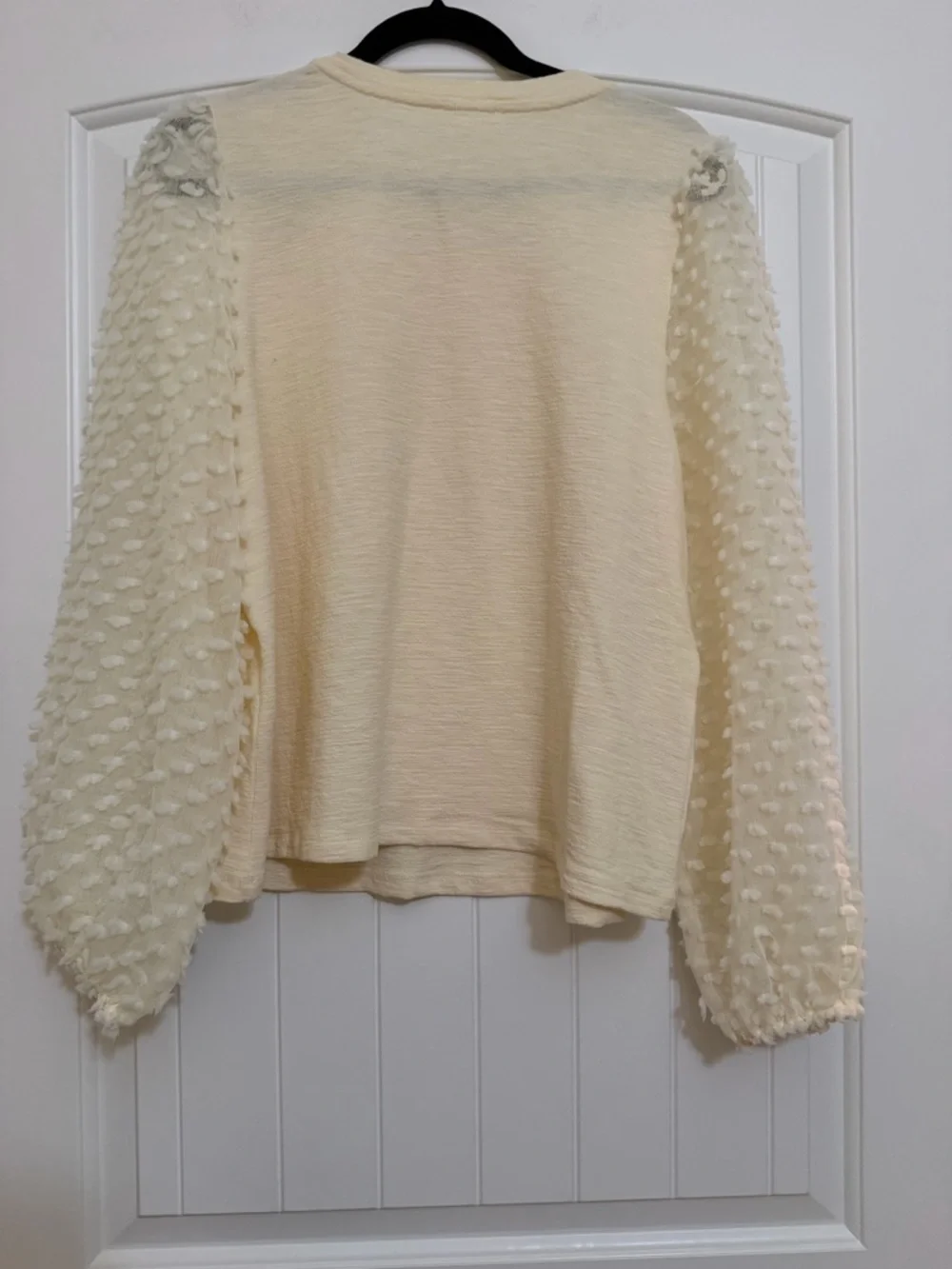 Anthropologie Maeve Cream Swiss Dot Puff Sleeve Blouse Sz Large